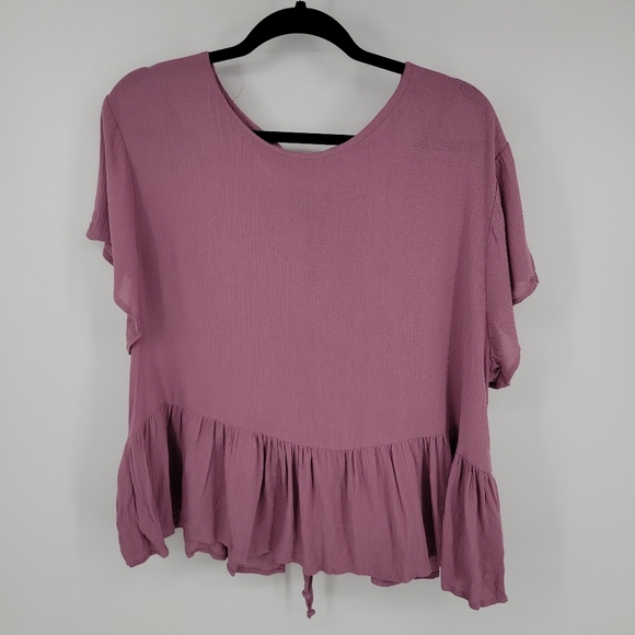 Altar’d State Womens Purple/Pink Flowy Ruffle Top With Tie up Back Size M - Picture 3 of 11